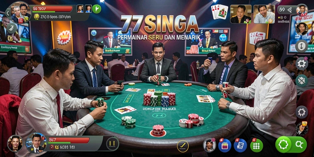 Tampilan utama gameplay Poker di 77SINGA yang menarik dan menantang.