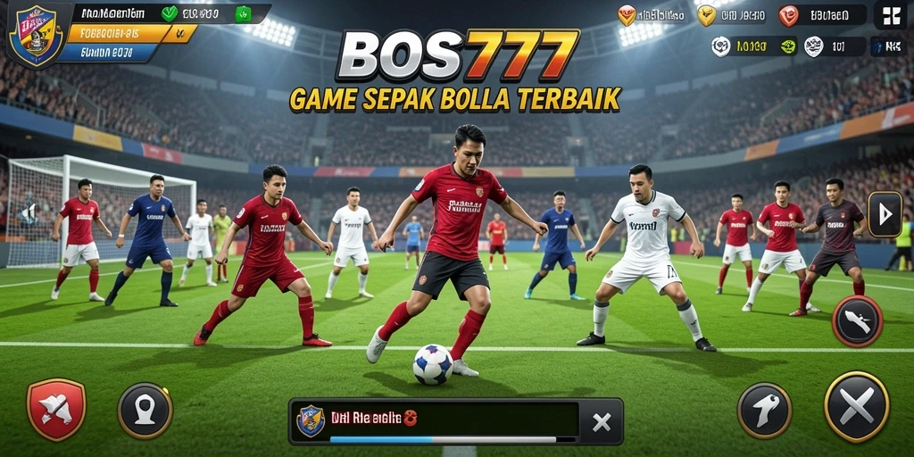 Tampilan gameplay BOS777 dengan aksi menegangkan di lapangan sepak bola.