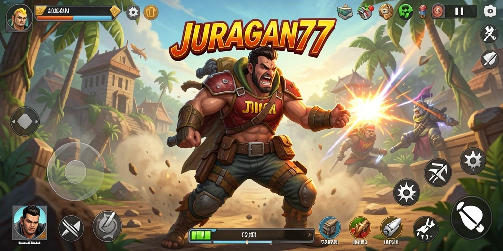 Screenshot menunjukkan aksi mendebarkan dalam game JURAGAN77.