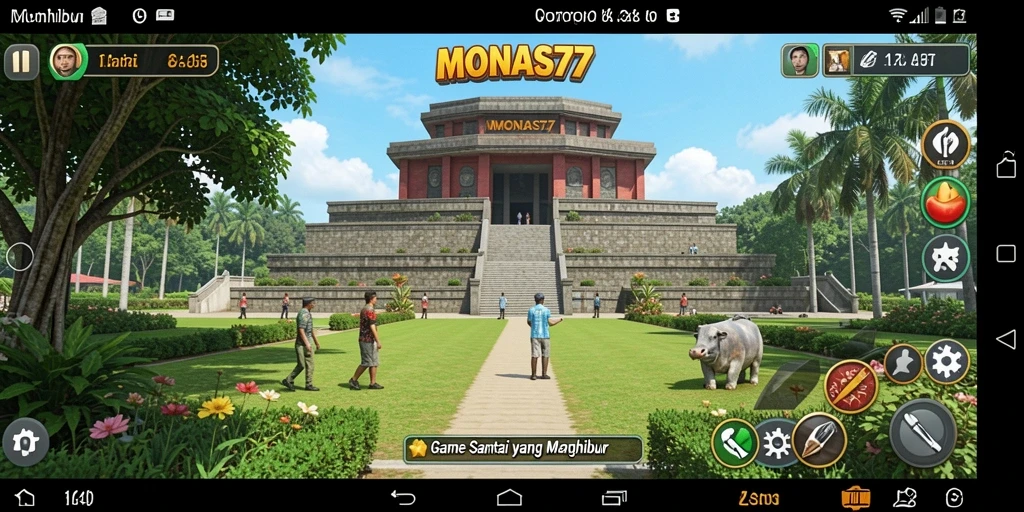 Tampilan gameplay <strong>MONAS77</strong> yang ceria dan menarik dengan banyak tantangan.