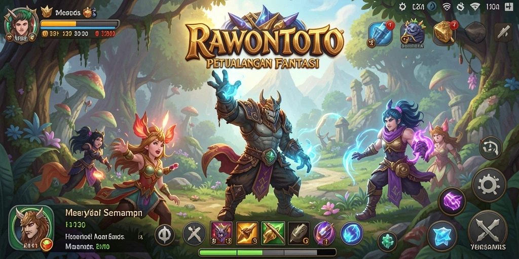 Tangkapan layar menunjukkan pertempuran seru dalam game RPG RAWONTOTO.