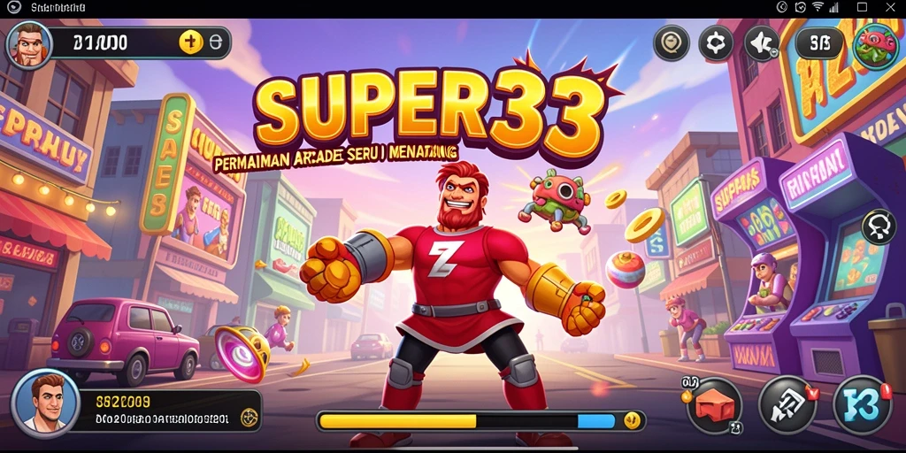 Tangkapan layar utama dari SUPER33 menampilkan gameplay yang seru dan penuh warna.